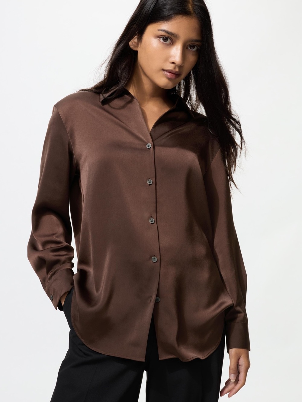 Abercrombie & Fitch Size XL Button Down Shirt Satin Dark Chocolate Brown Relaxed